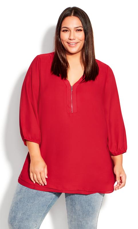 Evans Red Zip Neck Layered Blouse 2