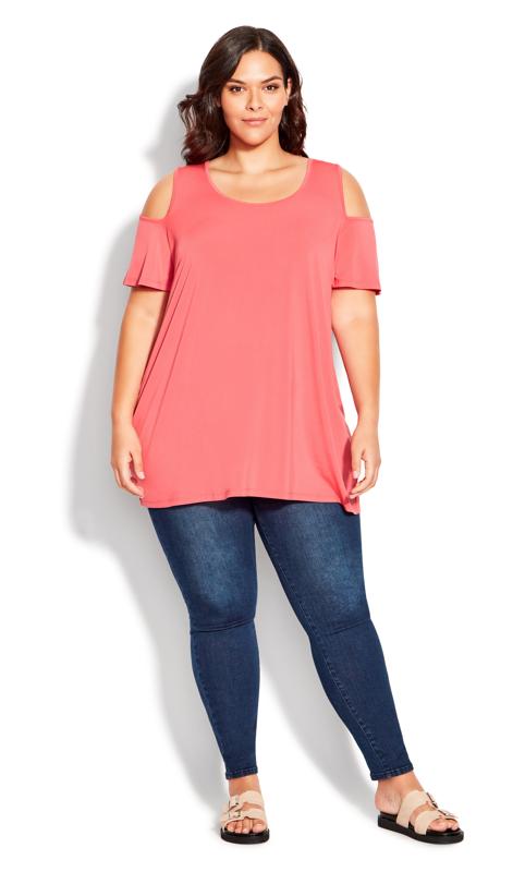 Plus Size  Evans Pink Cold Shoulder T-Shirt