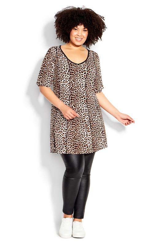 Plus Size  Avenue Beige Brown Leopard Print Tunic Top