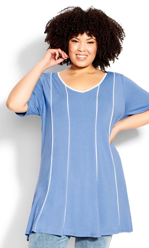 Evans Blue & White Piped Longline Tunic 2