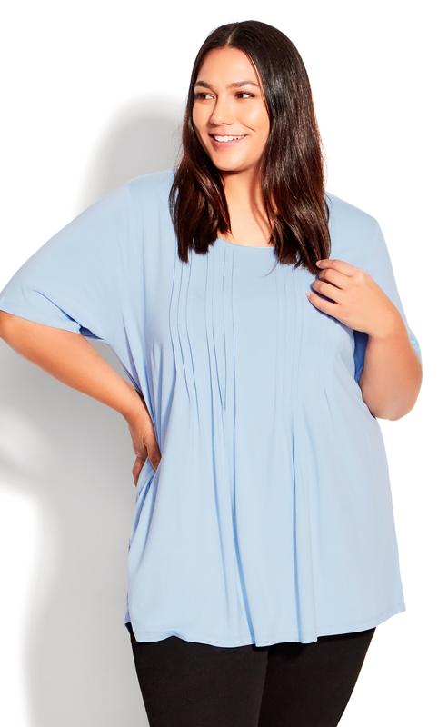 Evans Blue Knit Pleated Top 1