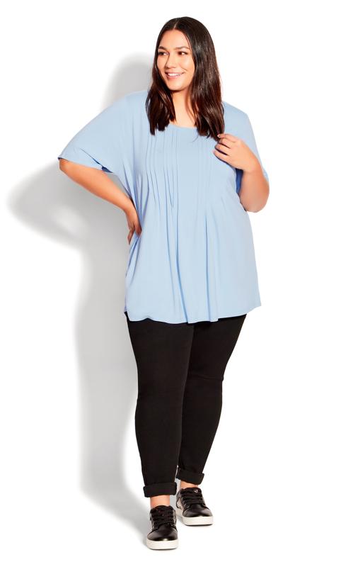 Evans Blue Knit Pleated Top 2