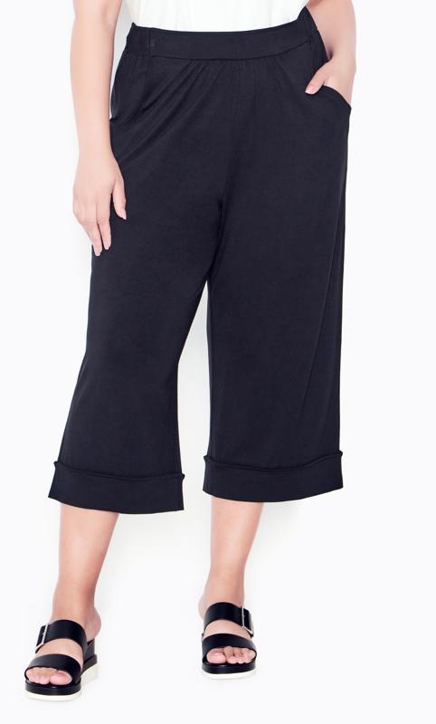Evans Black Cropped Wide Leg Trousers 2