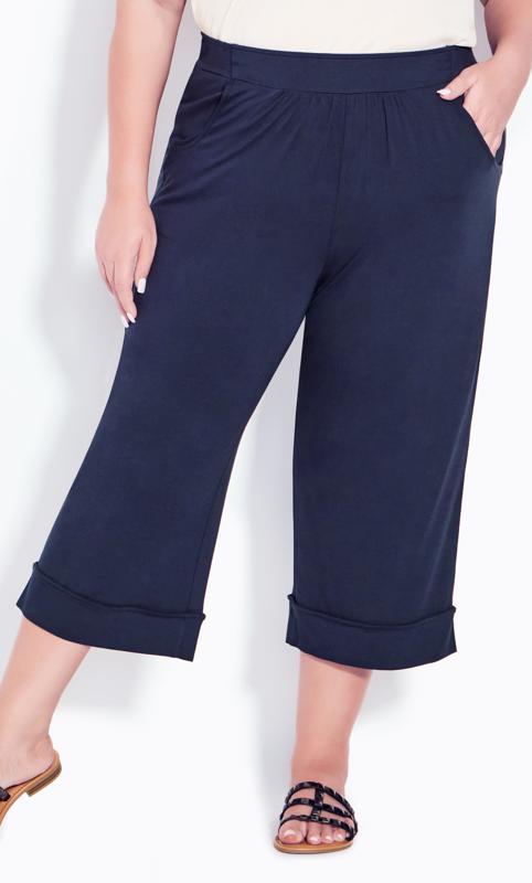 Evans Navy Blue Cropped Wide Leg Trousers 2