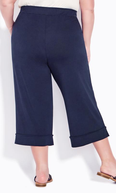 Evans Navy Blue Cropped Wide Leg Trousers 4