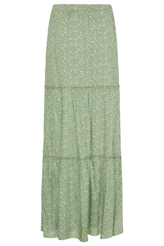 LTS Tall Green Floral Tiered Maxi Skirt 4