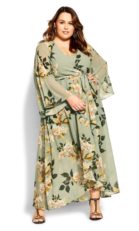 Plus Size  City Chic Sage Green Floral Print Maxi Dress