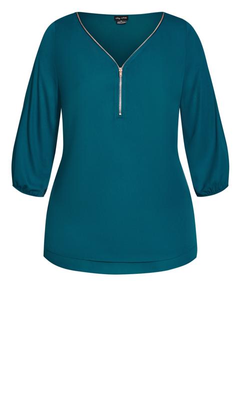 City Chic Teal Green Zip Front Blouse 5
