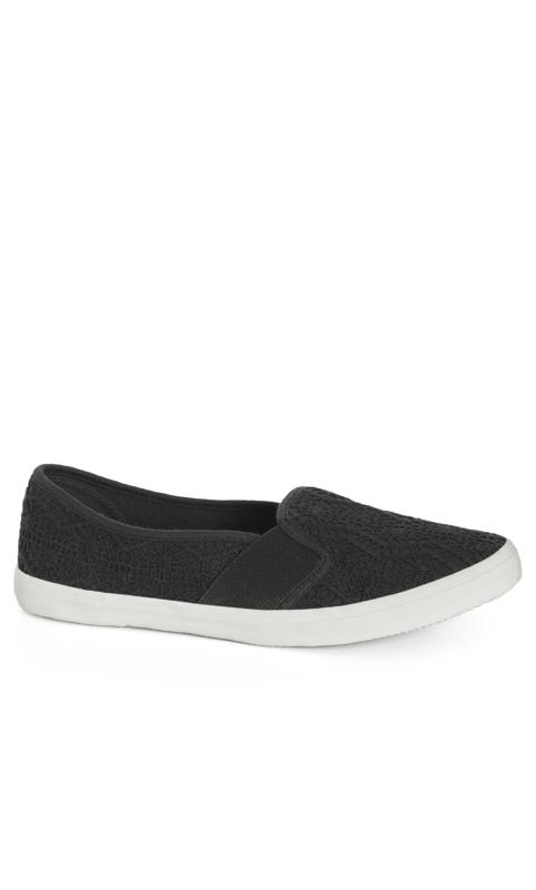 Plus Size  Evans Black Broderie Anglaise Slip On Trainers
