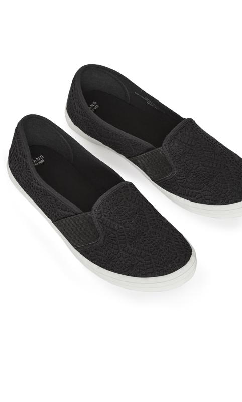 Evans Black Broderie Anglaise Slip On Trainers 6
