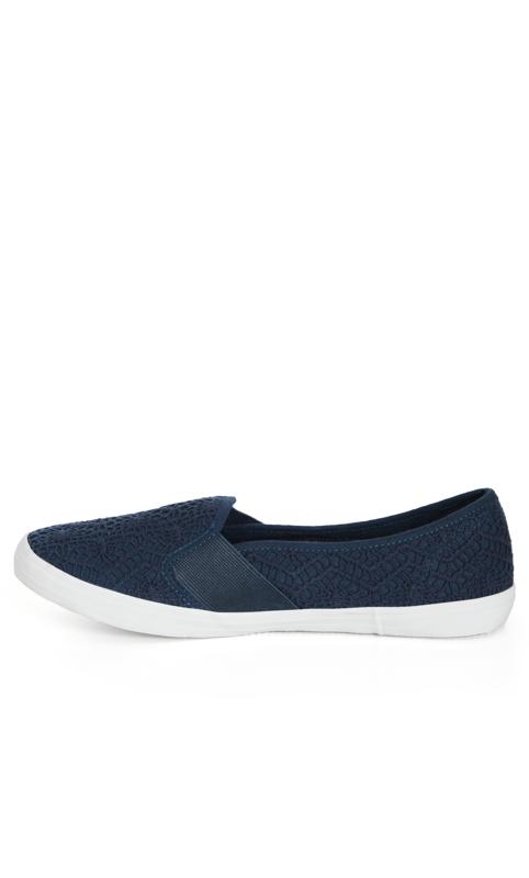 Evans WIDE FIT Navy Blue Broderie Anglaise Slip On Trainers 4