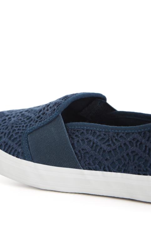 Evans WIDE FIT Navy Blue Broderie Anglaise Slip On Trainers 7