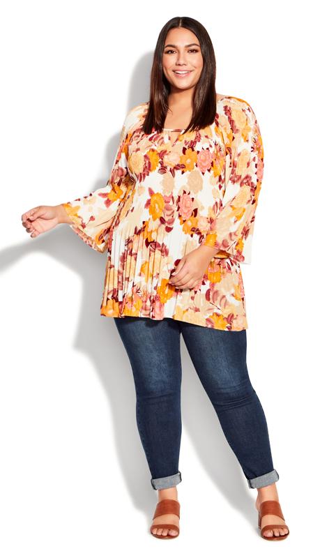 Fairview Pleated Orange Floral Top  1
