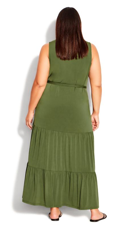 Tiered Plain Olive Maxi Dress 2
