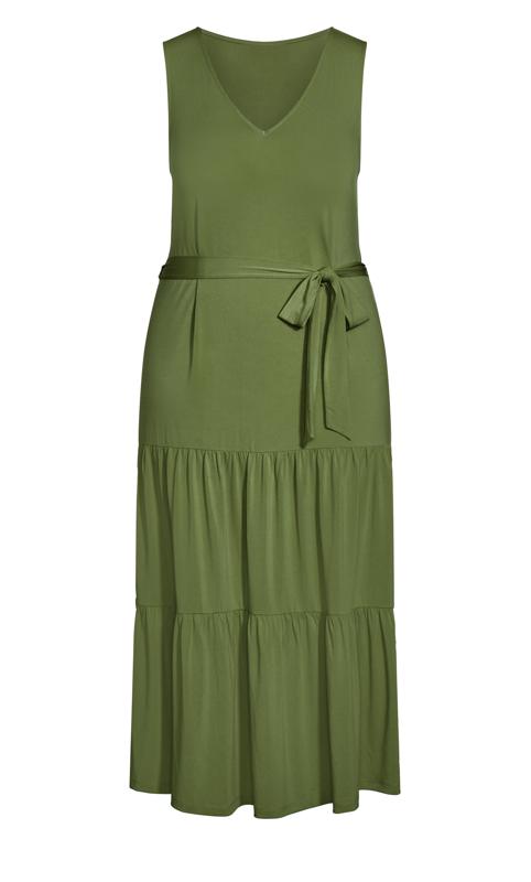 Tiered Plain Olive Maxi Dress 3