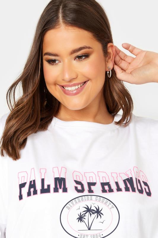 YOURS Curve Plus Size White 'Palm Springs' Slogan Oversized Tunic T-Shirt | Yours Clothing  4