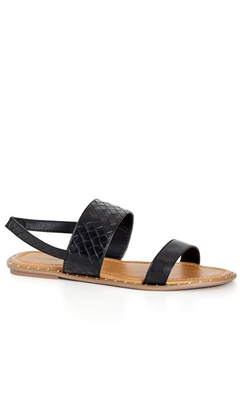 Plus Size  Evans Black Quilted Strap Flat Sandals