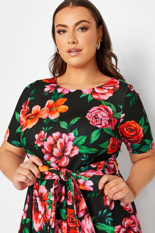 YOURS LONDON Plus Size Curve Black & Red Floral Skater Dress | Yours Clothing  4