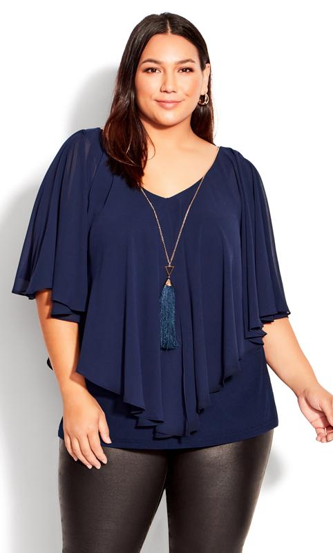 Plus Size  Evans Navy Oversized Frill Top