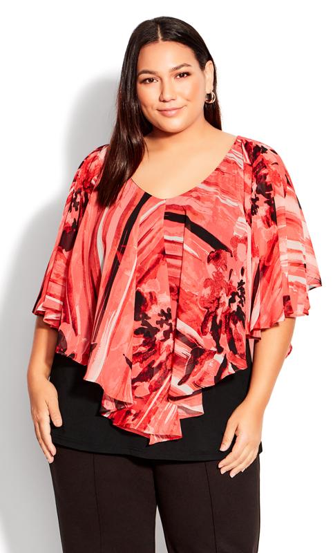 Evans Red Mixed Print Ruffle Blouse 3