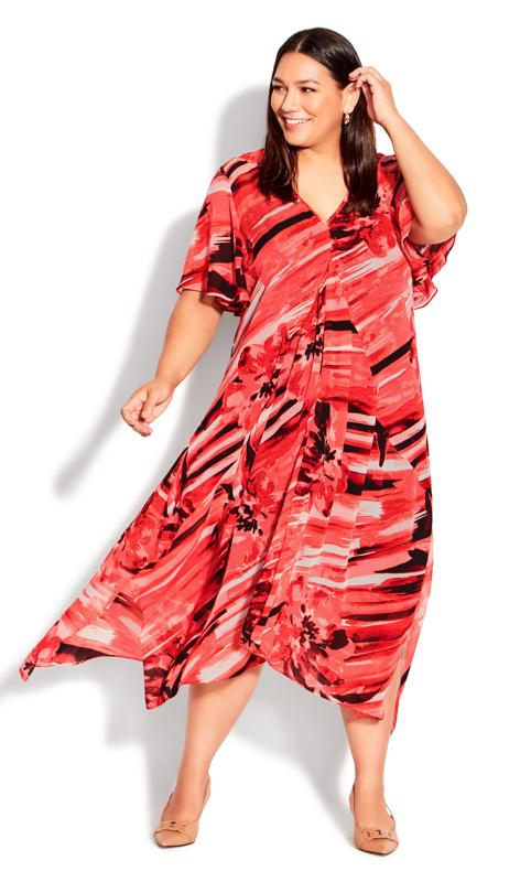 Evans Red Abstract Floral Maxi Dress 1