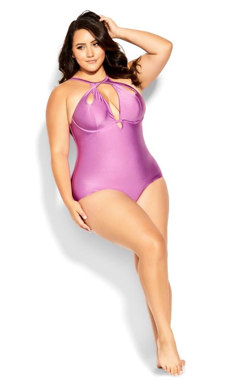  Tallas Grandes Evans Pink Glitter Underwired Cut Out Swimsuit