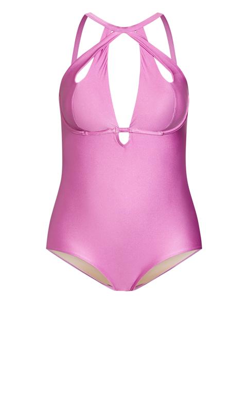 Evans Pink Glitter Underwired Cut Out Swimsuit 3