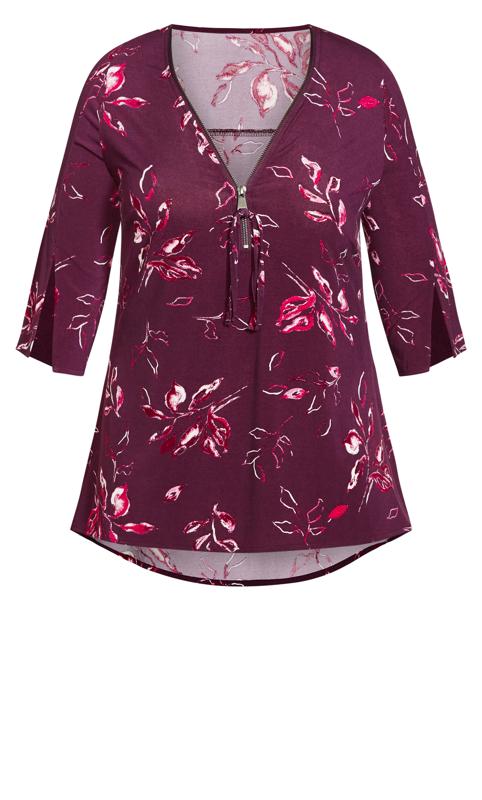 Evans Purple Floral Print Split Sleeve Top 5