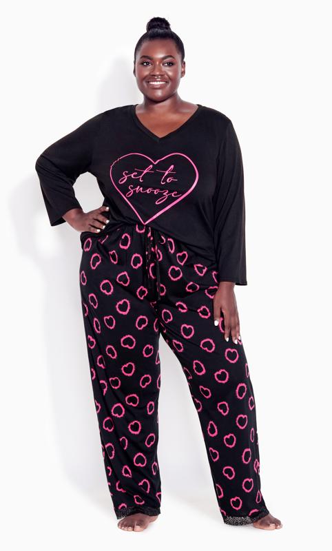 Evans Black Heart Print Pyjama Bottoms 2