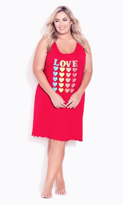 Plus Size  Avenue Hot Pink 'Love' Heart Print Nightdress