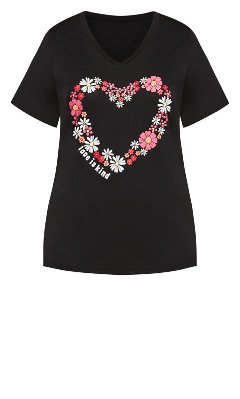 Evans Black Floral Heart Print Pyjama Top 5