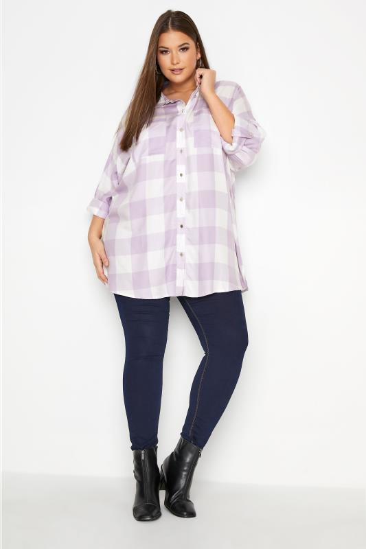 Plus Size Lilac Purple Checked Oversized Shirt | Yours Clothing  2