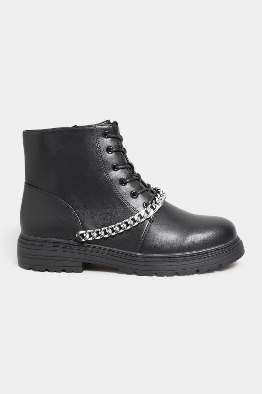 Black Chain Lace Up Boots In Wide & Extra Wide Fit | Yours Clothing 3