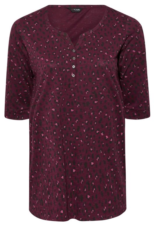 Plus Size Berry Red Leopard Print V-Neck Top | Yours Clothing 6