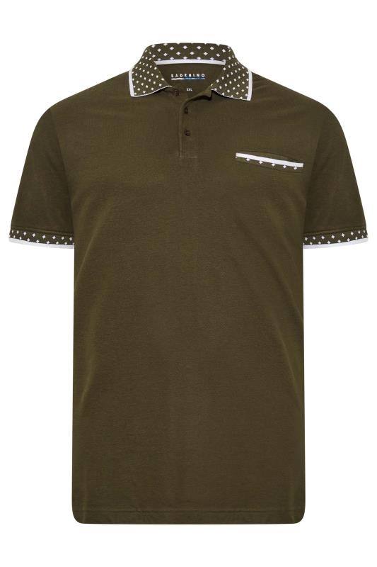 Men's  BadRhino Big & Tall Khaki Green Jacquard Collar Polo Shirt