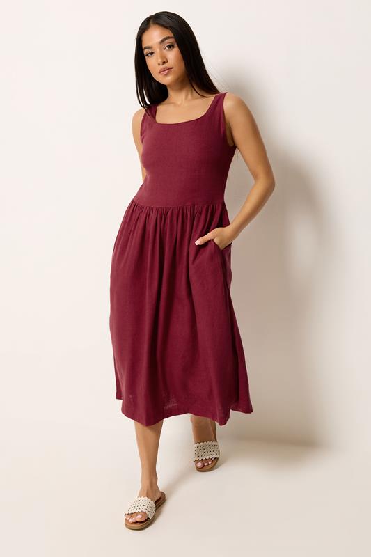 M&Co Petite Berry Purple Linen Midi Dress | M&Co 2
