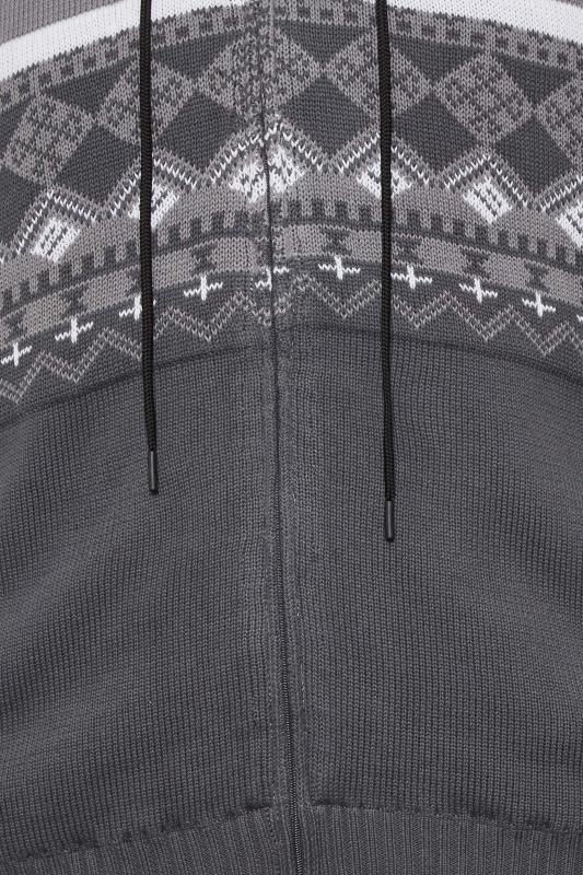 KAM Big & Tall Grey Patterned Zip Through Hooded Cardigan | BadRhino 2