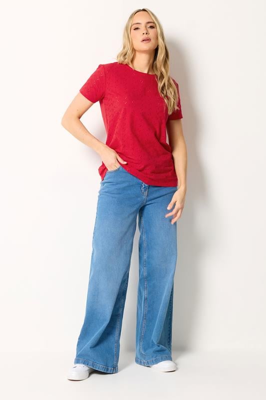 LTS Tall Women's Red Broderie Anglaise Front T-Shirt | Long Tall Sally 2