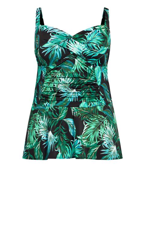 Evans Black Tropical Print Swim Dress 3