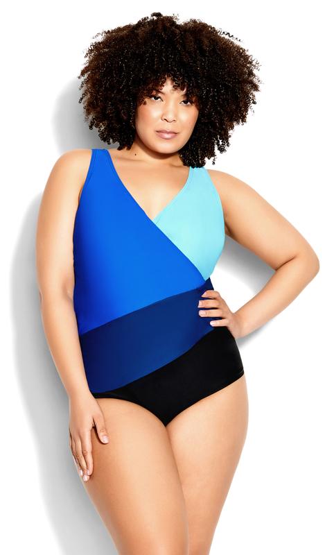 Plus Size  Avenue Blue Colourblock Swimsuit