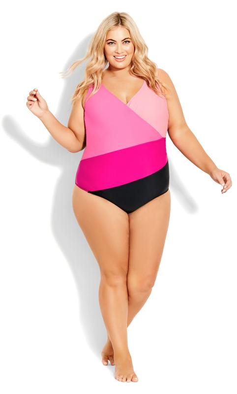 Evans Pink Colourblock Swimsuit 4