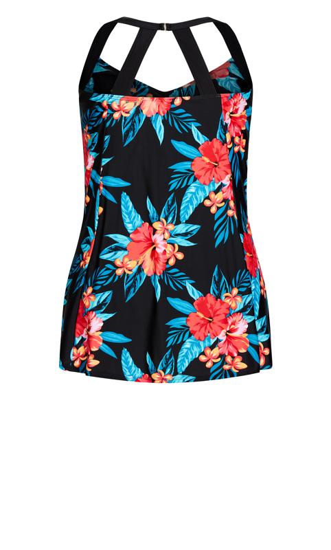 Evans Black Tropical Print Halter Back Swim Dress | Evans 6