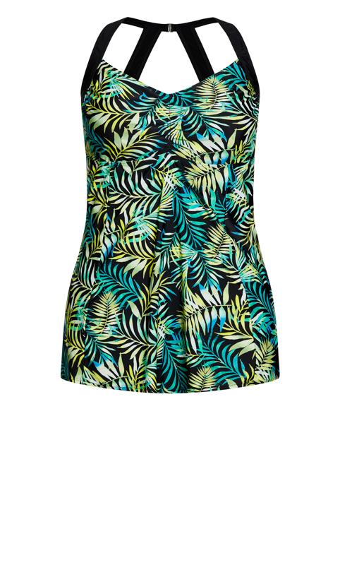 Evans Green Leaf Print Halter Back Swim Dress | Evans 5