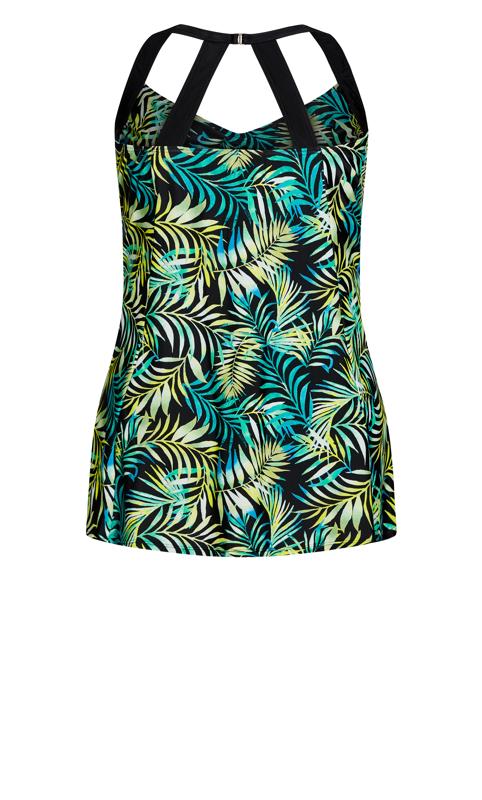 Evans Green Leaf Print Halter Back Swim Dress | Evans 6