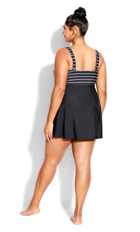 Flared Black Stripe Print Swim Dress 3