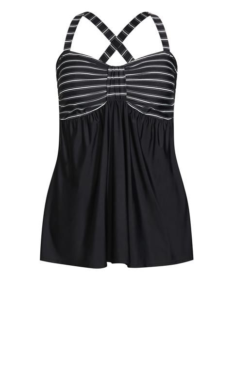 Flared Black Stripe Print Swim Dress 4