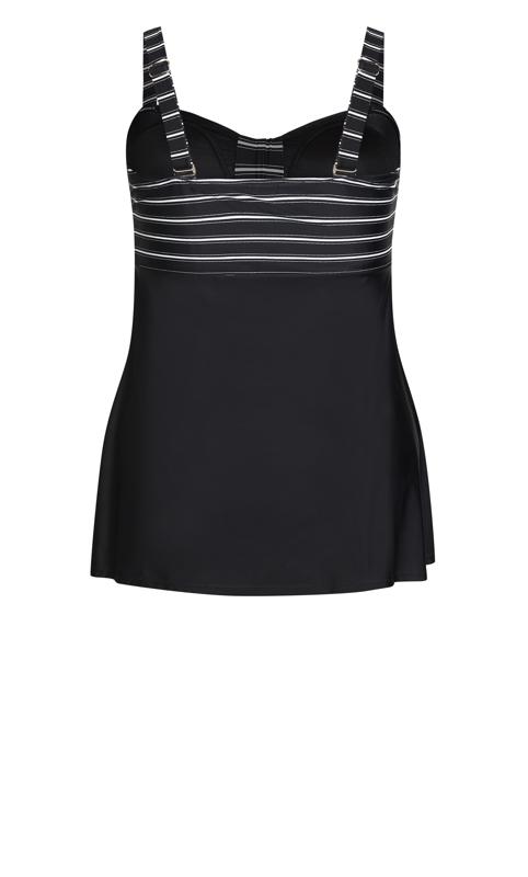 Flared Black Stripe Print Swim Dress 6
