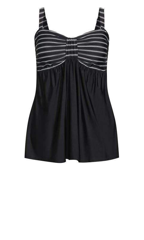 Flared Black Stripe Print Swim Dress 7