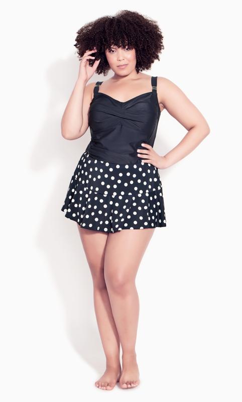Plus Size  Evans Navy Polka Dot Print Swim Skirt
