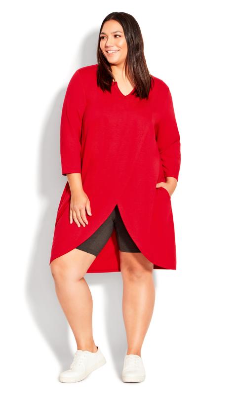 Plus Size  Avenue Red Dipped Hem Tunic Top